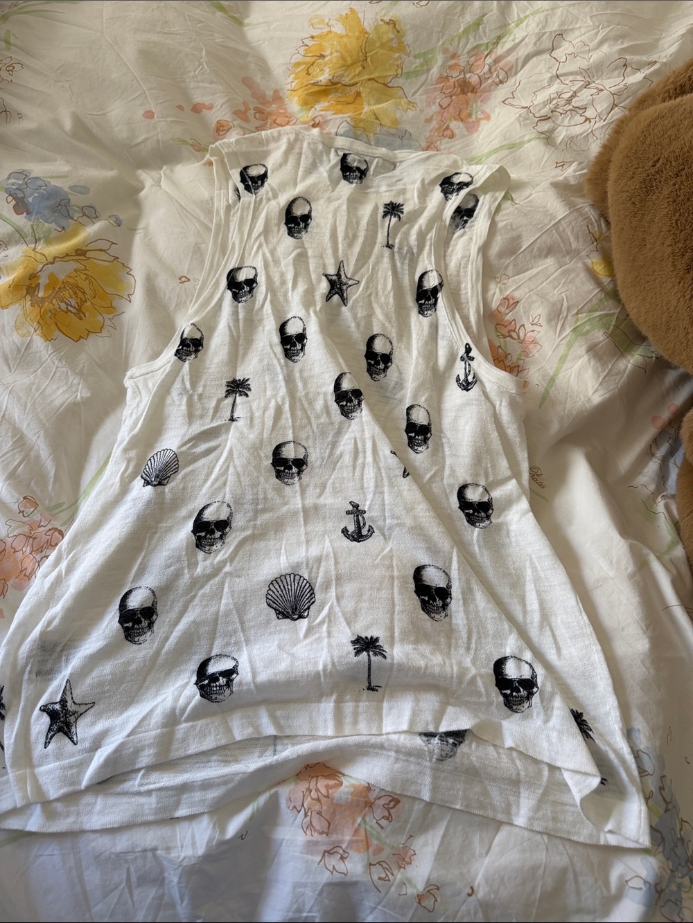 Skull Cashmere White Tank Top with Black Skull & Nautical Prints - Picture 2 of 4